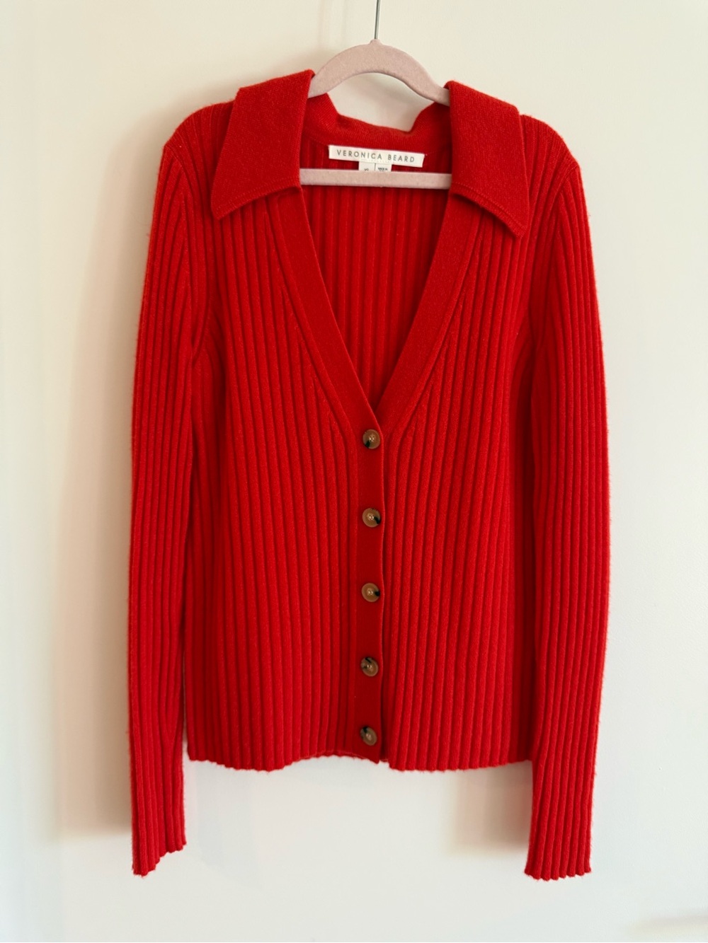 Veronica Beard Red 100% Cashmere Ribbed Cardigan XS